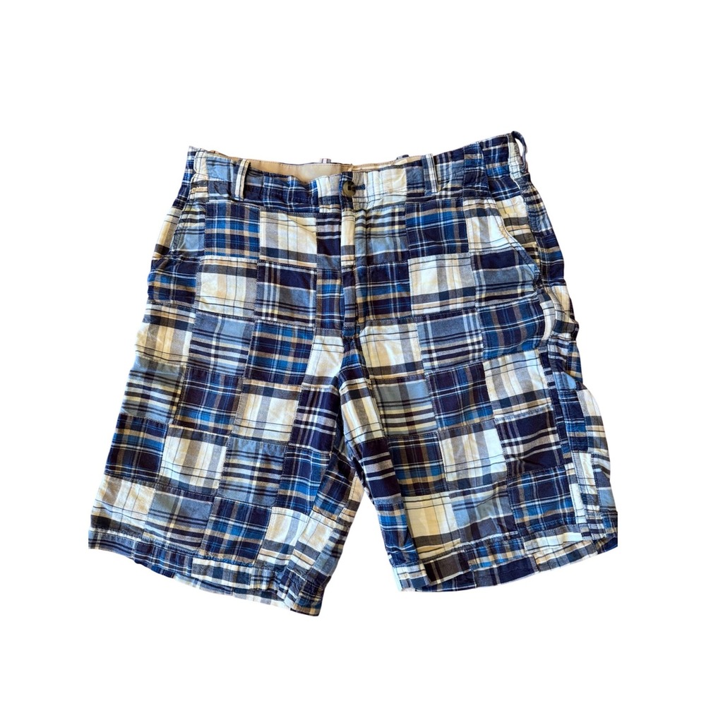 Arrow Blue Jeans Co Mens Blue White Patchwork Madras Plaid Cotton Shorts Size 34